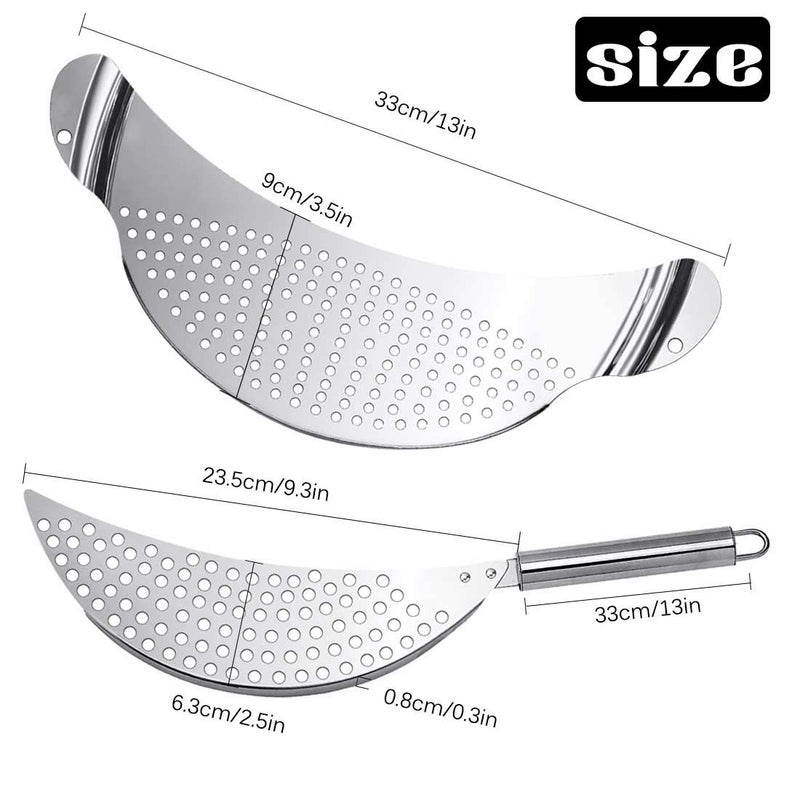 A.DASHER 3pcs Stainless Steel Pot Strainer, Crescent Pasta Strainer Fits up to 9" Pots for Noodles, Fruit, Veggies - Image 2